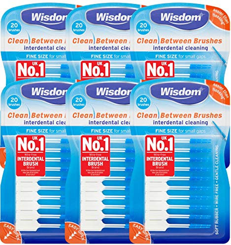 6x Wisdom Clean Between Interdental Brushes - Pack of 20 – Size Fine Blue (Tot. 120 pcs)