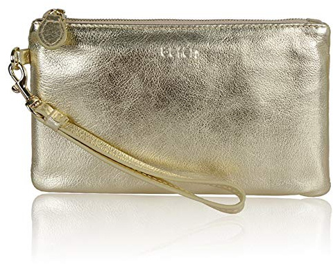 befen Echtleder Clutch Bag Damen Handtasche RFID-Blockierung Wristlet Portemonnaie Geldbörse mit Reißverschluss & Abnehmbare Handgelenk für Abend, Urlaub, Gold