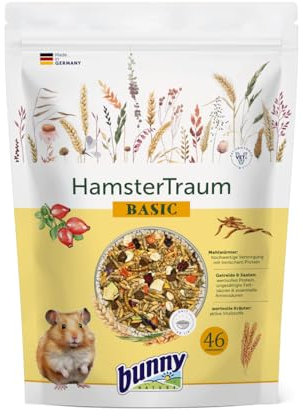 Bunny HamsterTraum Basic | 600 g | Alleinfuttermittel für Zwerghamster | Mit leckeren Mehlwürmern Plus Getreide & Saaten | Balancierte Long-Life-Rezeptur | Ideale Teilchengröße