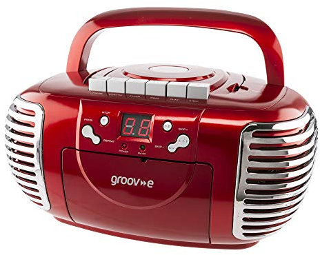 Groov-e Retro Boombox Portable CD & Cassette Player with Radio - Red