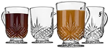 Godinger Coffee Mugs, Tea or Hot Water Glass Cups - Dublin Collection, Set of 4