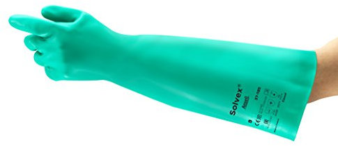 Ansell AlphaTec 37-185 Nitril-Arbeitshandschuhe, Industrie Chemikalien und Lebensmitteln, Chemikalien-Schutz Latexfrei, Chemie-Handschuh Säurefest, Damen Herren, Grün, Größe S (1 Paar)