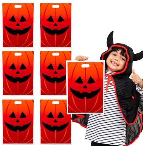 Super Z Outlet 50 Piece 11 x 17 Jack-O-Lantern Trick or Treat Bags Orange Pumpkin Face Halloween Plastic Candy Bags for Party Favors, Snacks, Decoration