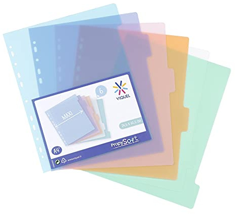 Viquel - Juego de 6 separadores de plástico para carpeta A4 Maxi formato o carpeta de palanca (24,5 x 30,5 cm)