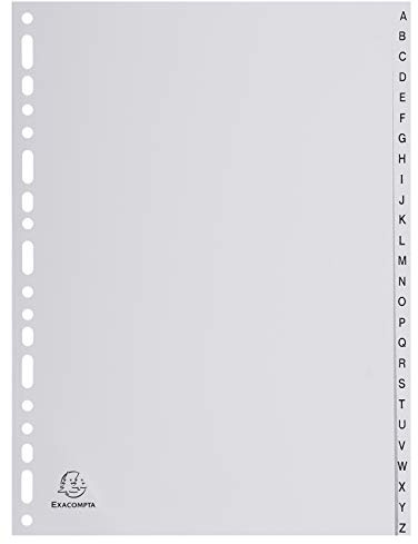 Exacompta - 1726E - Separadores de polipropileno reciclado gris con 26 pestañas impresas alfabéticamente de la A a la Z - Formato a archivo A4 - Dimensiones 22,5 x 29,7 cm - Certificado Blue Angel
