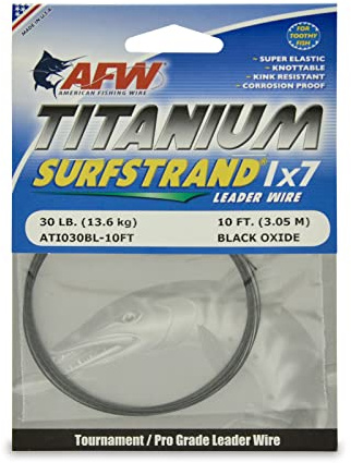AFW Titanium Surfstrand, Bare 1x7 Saltwater Fishing Leader Wire, 30 lb, Black Oxide, 10 ft