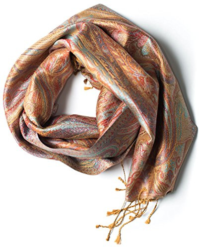 Pashmina bufanda de 100% seda de la India para hombres y mujeres, patrón cachemir/paisley, 160 x 35 cm - pañuelo de seda pura, marrón