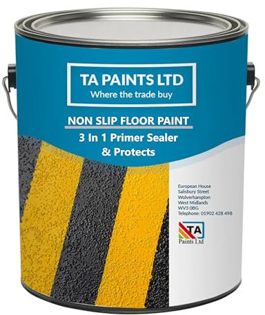 T A Paints Ltd Non Slip Floor Paint 1L BS 08 E 51 Yellow Hard Wearing Quick Drying Floor Paint for Garage Workshop Factory Concrete Packaging may vary