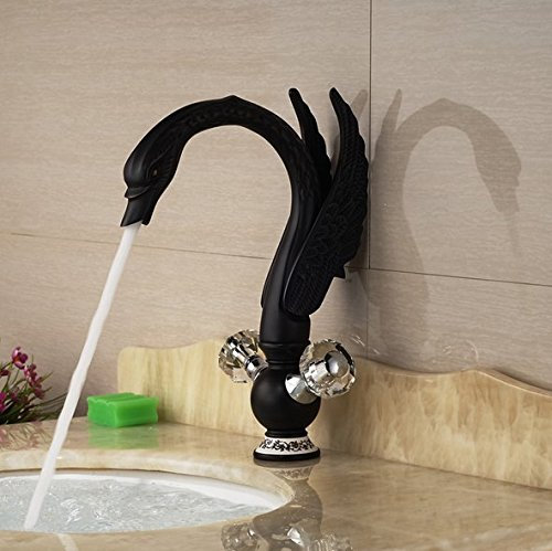 Gowe double cristal Poignées Lavabo Meuble lavabo robinet du pont Plat chaud froid robinet d'eau en forme de cygne
