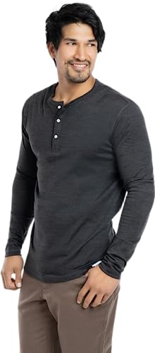 Men's Merino Long Sleeve Henley by Woolly | RWS Certified | Super Soft, Classic Style, Seattle Designed - Charcoal Grey - L