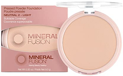 Mineral Fusion Pressed Powder Foundation, Neutral 2 - Fair/Med Skin w/Neutral Undertones, Age Defying Foundation Makeup with Matte Finish, Talc Free Face Powder, Hypoallergenic, Cruelty-Free, 0.32 Oz