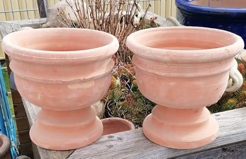 terracotta-toepfe-de 2er Set - Robuste Dicke rötliche Blumentöpfe echt Terrakotta ø ca. 23 cm Garten Wohnung Deko Sommer Pokal Pflanztopf