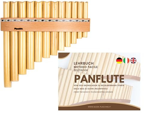 Plaschke Panflöte, Holzriemen Design, handgemacht mit Lehrbuch, 12 Rohre C-Dur