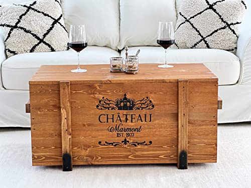 Uncle Joe 's baúl Chateau mesa baúl mesa estilo vintage Shabby Chic de maciza de madera en color marrón con espacio y tapa caja de madera mesa auxiliar rústico Salón Mesa Mesa de madera color nogal