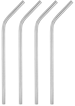 True Sippy Stainless Steel Cocktail Straws, Reusable Metal Straws, Dishwasher Safe, 8 Inch, Set of 4, Silver
