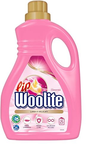 Lip Woolite Detersivo Lavatrice Lana e Delicati 25 Lavaggi, da 1500 ml di Detersivo Lavatrice Liquido Lana e Delicati con Cheratina