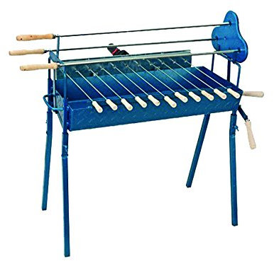 Cyprus BBQ Rotisserie Charcoal Barbecue Set - Traditional Authentic BBQ Cypriot Greek Foukou Outdoor Garden Steel Barbeque with a Free Pair of Super Skewers - Large Blue