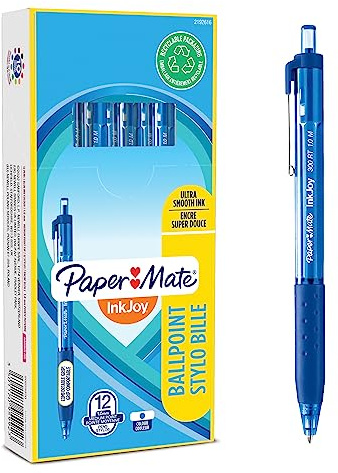 Paper Mate stylo bille rétractable InkJoy 300 RT | pointe moyenne 1 mm | bleu | lot de 12