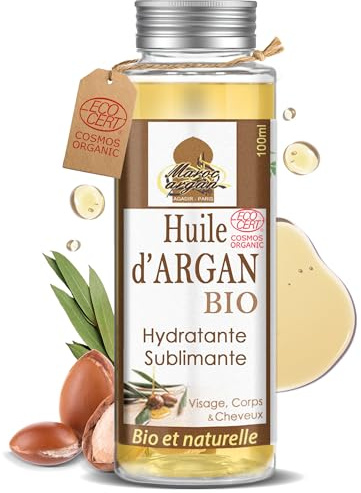 Huile D’Argan BIO Certifiée ECOCERT du Maroc - Anti-rides et Nourrissante – 100% Pure 100ml - Soin pour Peau Magnifique et Cheveux Sublime, Pressée à froid et filtrée, Qualité supérieure garantie