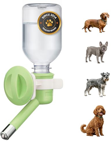 Choco Nose Patented No-Drip Dog Water Bottle/Feeder for Dogs/Cats and Other Small-Medium Sized Animals - for Cages, Crates or Wall Mount. 11.2 Oz. Mess Free Leak-Proof Nozzle 16mm, Apple Green (H590)