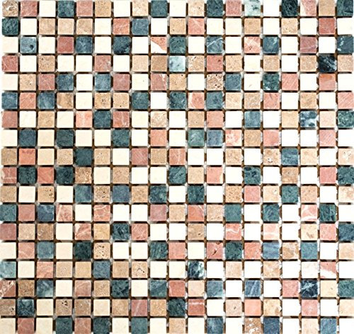 Mosaik fyrkantig blandning slumpmässig marmor natursten kök, mosaiksten format: 15 x 15 x 8 mm, bågstorlek: 305 x 322 mm, 10 ark
