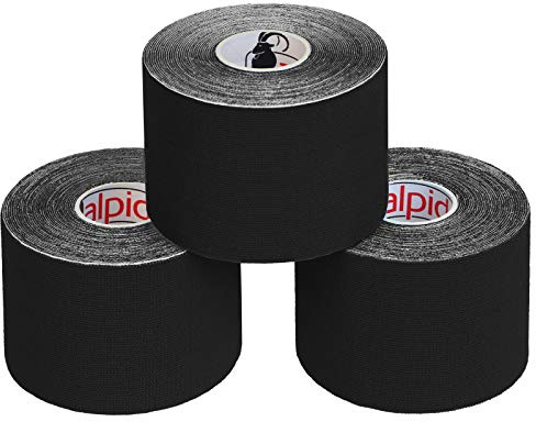 ALPIDEX Kinesiologitejp Svart 3 Rullar 5m x 5cm Sporttejp Kroppstejp | Muskeltejp, Kinesiology tape, hudvänlig, elastisk, vattentät, latexfri, bomull, knä, rygg, nacke, axel, handled, armbåge