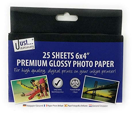 Just stationery A6 Photo Paper (Pack of 25), White, 6x4 inch