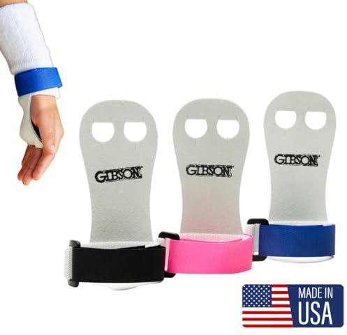 Gibson Athletic Rainbow Gymnastics Grips for Beginners, Unisex Durable Leather Grip with Hook & Loop Closure for Secure Grip & Wrist Support, Athletic Grips & Hand Protection for Young Gymnasts Made in USA