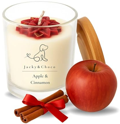 Jacky&Choco Velas Aromáticas de Manzana y Canela, Velas Perfumadas originales, 200gr de Cera de Soja y Abeja con Aceite Esencial, Vela Aromática grande Ideal como Ambientador de Hogar o Aromaterapia