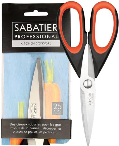 Sabatier Professional All Purpose Kitchen Scissors – Heavy Duty 22cm Stainless Steel Cooking Shears with Soft Grip Handles. Perfect for Meat, Poultry, Herbs, Vegetables & Packaging. Dishwasher Safe