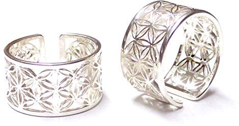 Silberschmuck - BG Bandring offen,Ring Blume des Lebens Gr. 58-18.5 größenvariabel,Sterlingsilber,Unisex