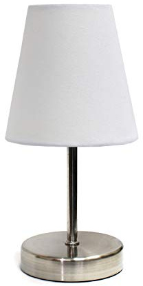 Simple Designs LT2013-WHT Mini Basic Sand Nickel Table Lamp with Fabric Shade, White