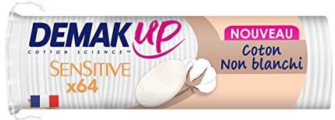 Demak'Up Sensitive Wattepads zum Abschminken – Gesicht und Augen – 100% natürliche Baumwollfasern – 64 Wattepads