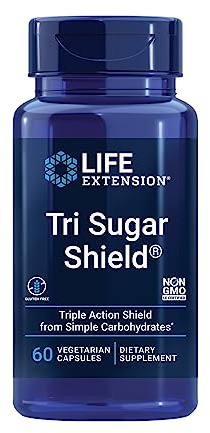 Life Extension Tri Sugar Shield®, Sorghum bran, White Mulberry, phloridzin Apple polyphenol, Three Botanical extracts Promote Healthy Glucose Metabolism, Gluten-Free, Non-GMO, Vegetarian, 60 Capsules