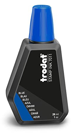 Flacon d'encre Bleue Trodat 7011B pour recharger les tampons encreurs - 28 ml, encre à base d'eau pour marquer les documents - empreintes nettes et propres - bouchon refermable