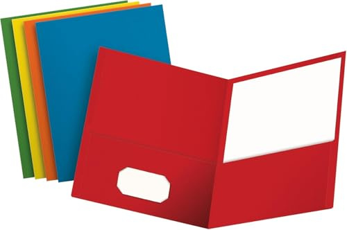 Oxford Two Pocket Folders, Textured Paper, Assorted Colors (Blue, Red, Yellow, Orange, Green), For School, Home, and Office, Letter Size, 25 Per Box (57513EE)