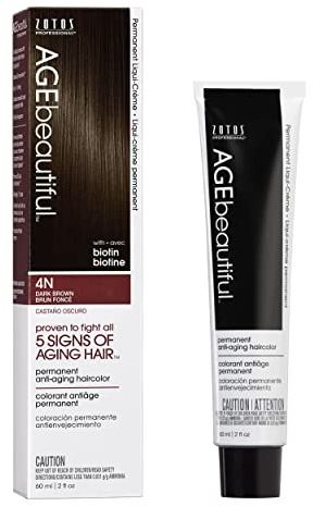 AGE beautiful Permanent Hair Color Dye Liqui Creme | 100% Gray Coverage | Anti-Aging Haircolor | Biotin for Thicker, Fuller Hair | Professional Salon Coloring | 4N Dark Brown