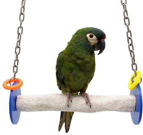 Sweet Feet and Beak Roll Bird Swing - Pumice Perch Bird Toys Trims Nails and Beaks, Safe Bird Cage Accessories for Small and Large Birds, Swinging Toys Birds Will Love, Large 10.5 Inches - Blue