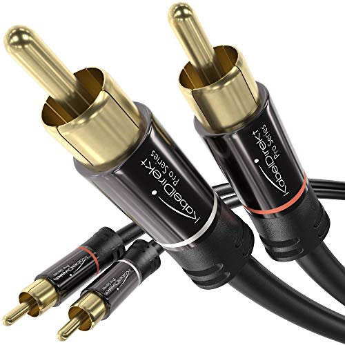 KabelDirekt – 10m Cinch Kabel, Stereo Audio Kabel 2 x 2 Cinch besonders bruchfest & brillante Tonqualität (Koaxialkabel, RCA-Kabel, Subwoofer/Verstärker/HiFi & Heimkino/Blu-ray, analog & digital)