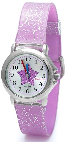 Kiddus Montre pour Fille, Montre Bracelet Enfants avec Paillettes, Cadeu Apprentissage, Analogic Enfant à partir de 5 Ans