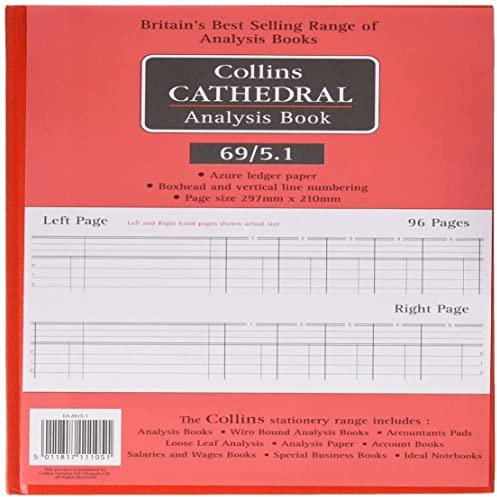 Collins Cathedral Analysis Book 69/5.1 - Libro de registro para iglesias, (96 páginas, tapa dura, 30.2 x 21.4 x 1.2 cm), color rojo