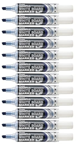 Pentel Maxiflo Dry Wipe Chisel Tip Marker - Blue (Pack of 12)