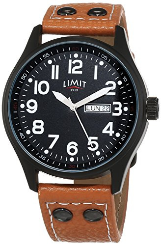 Limit Pilot Men's Quartz Watch with Black Dial Analogue Display and Brown PU Strap 5492.01