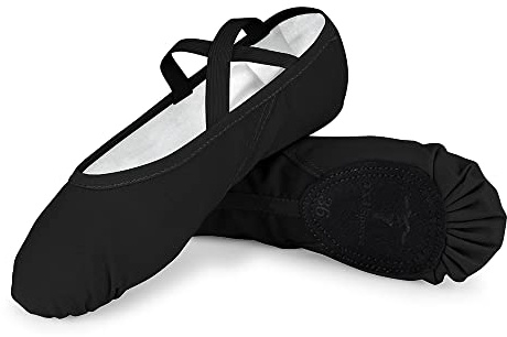TXJ Sports Ballet Shoes for Women Girls, Canvas Ballet Slippers Split Sole Breathable Dance Shoes Ballet Class Practice Flat Black