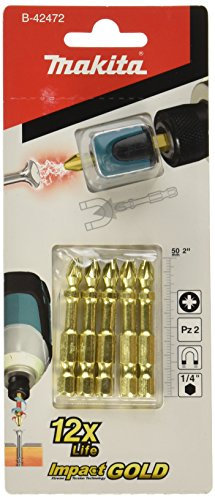Makita B-42472 Mag Boost Impact Driver Bit Set, Multi-Colour (Set of 5 Piece) PZ2 x 50 mm