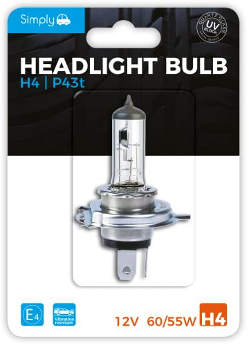 Simply S472 H4 Car Headlight Bulb, 12V, 60/55W, Complies with ECE R-37, Base P43t, Maximum Visibility
