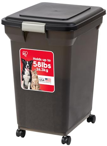 IRIS USA Dog Food Storage Container 58 Lb, Airtight Large Pet Food Storage Bin with Wheels, for Dog Cat Bird Chicken Food, Holds Up to 58 lbs, Keep Fresh, BPA Free, Made in USA, Black