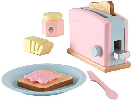 KidKraft Ensemble Grille-Pain Pastel en Bois, Accessoire Cuisine Enfant, Kit de Ustensile Cuisine Électroménager, Accessoire pour Dinette, Jouet Enfant dès 3 Ans, 63374