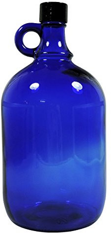 Mikken Blaue XL - Botella de cristal (2 L, para rellenar, con tapón de rosca negro)