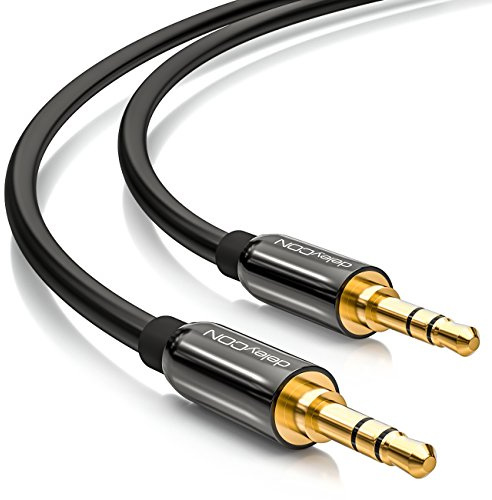 deleyCON 1m 3,5mm AUX-Kabel Stereo Ljudkabel Klinkkontakt Rak för PC Laptop Mobil Smartphone Surfplatta Bil HiFi‑Receiver - Svart